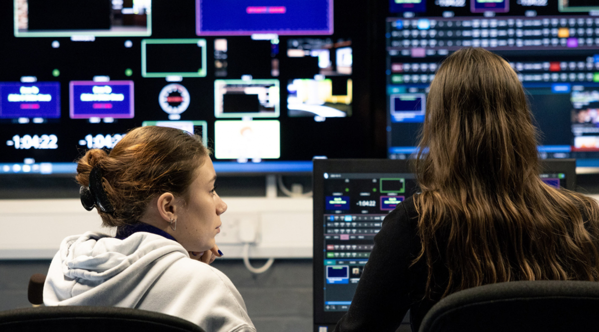 students in the TV lab